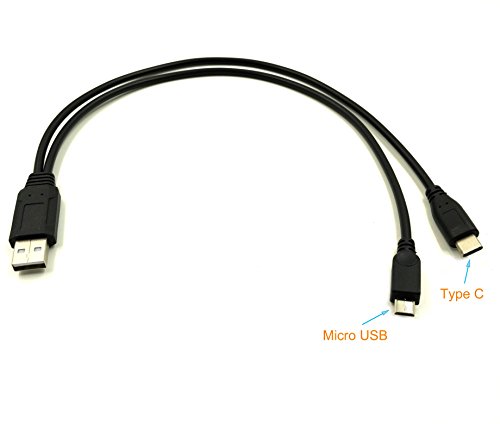 Duttek USB Type C Y Splitter Cable, Multifunctional 2 in 1 Charging Cable, USB 2.0 A Male to USB C Type C Male and Micro USB Male Charging Charger Cable Cord 0.3Meter Black