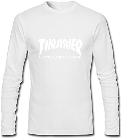 Fowe Men's Long Sleeve O Neck Thrasher Skateboard Cotton T Shirts Large White