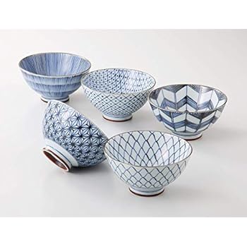 Saikai Pottery Traiditional Japanese Rice Bowls (5 bowls set) 19541 [UJC Mart Japan Original Package]