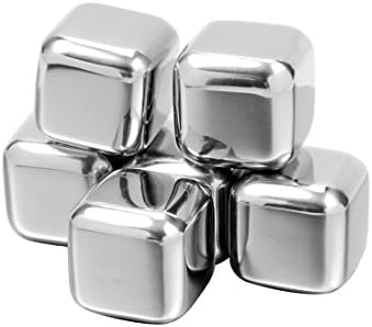 Haomacro Square Whiskey Stones, Stainless Steel Chilling Reusable Ice Cubes for Whiskey, Beer, Beverage and Red Wine, Pack of 6