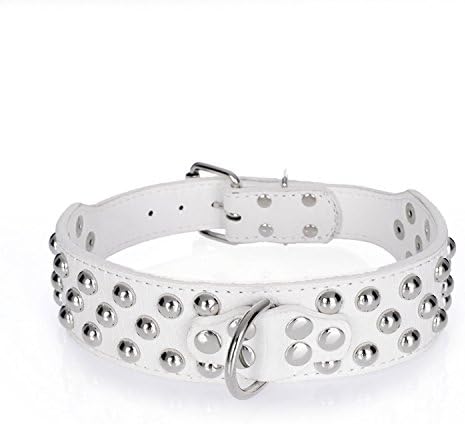 Rachel Pet Products 3 Rows Silver Rivets Studded Genuine Leather Dog Collars for Medium/Large Dogs, Multiple Colors