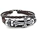 KONOV Mens Womens Leather Bracelet, Celtic Cross Charm Bangle, Fit 7-9 inch, Brown Silver