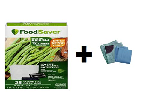 FoodSaver 1-Pint Vacuum Seal Bags, 28 Count with Free Kitchen Cleaning Cloths Pack of 2