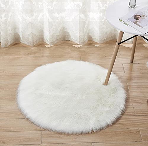 Faux Fur Sheepskin Style Rug ，Faux Fleece Fluffy Area Rugs Anti-Skid Yoga Carpet for Living Room Bedroom Sofa Floor Rugs (Round White, 17.7x17.7 nch)