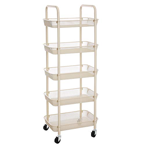 SONGMICS Rolling Cart, 5Tier Metal Storage Cart, Kitchen Storage