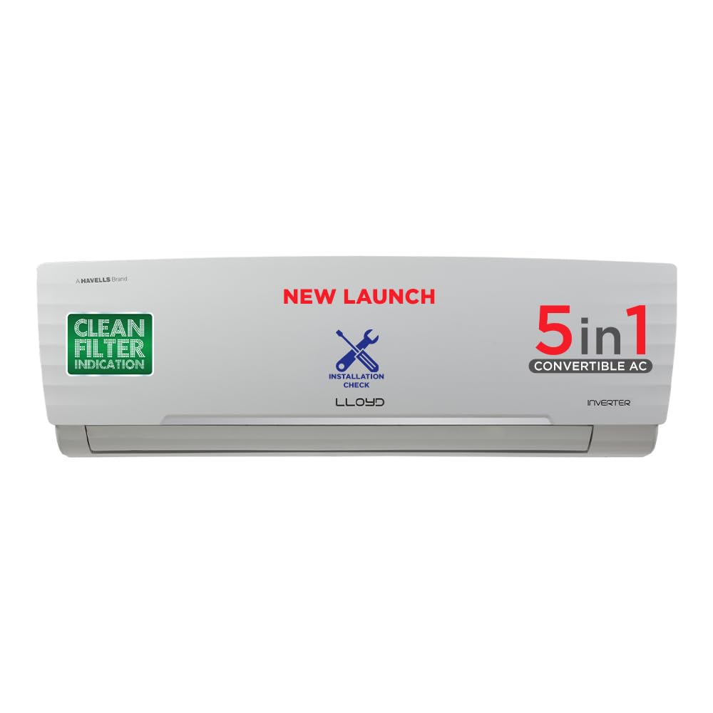 Lloyd 1 Ton 5 Star Inverter Split AC (5 in 1 Convertible, Cools Even at 52°C, 100% Copper, Anti-Viral + PM 2.5 Filter, White, GLS12I5FWBEV)
