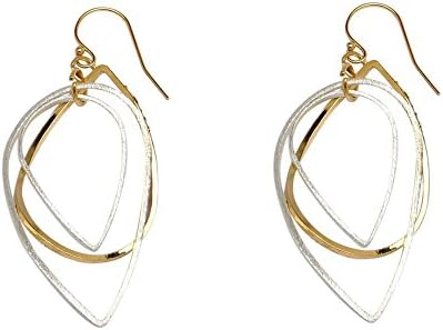 Takobia Women's Scratched Silver Plated &amp; Gold Flashed Multi Teardrop Pendants - 14k Gold Filled French Wire Earrings