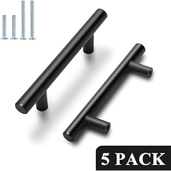 Probrico Flat Black 3 inch Center-to-Center Bar Cabinet Pull Modern Cabinet Hardware Kitchen Cabinet T Bar Handle Dresser Knobs Set, 5 Pack