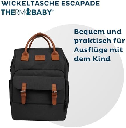 - ESCAPADE-Wickeltasche - Baby-Wickelrucksack - Tasche mit Wickelauflage für Babys Jungen und Mädchen - Bequem - Praktisch für Unternehmungen mit dem Baby - Dunkelgrau