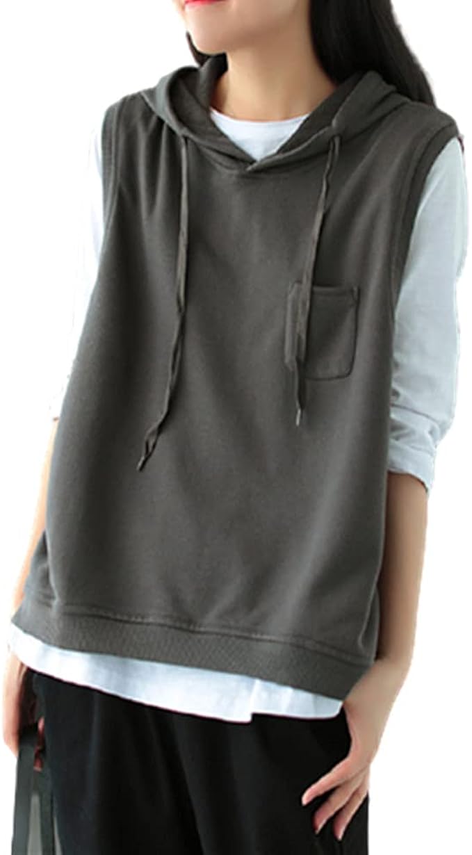 Qian Qian レディース フード付きベスト トップス ノースリーブパーカー ベスト Tシャツ ゆったり プルオーバー 軽い ベスト カジュアル スポーツウェア 春夏 ベスト 通販 Amazon