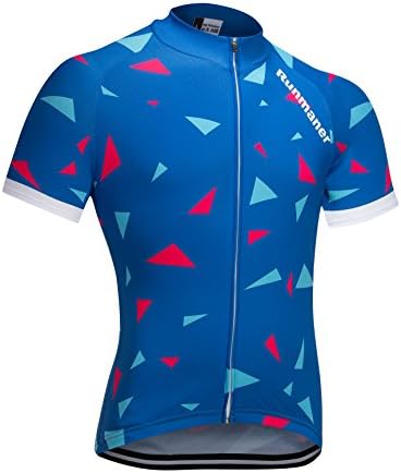 Runmaner Men's Cycling Jersey Short Sleeve Bike Clothing (X-Large, Blue)