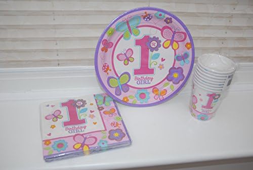 Sweet Birthday Girl 1st Birthday Party Pack : - Includes 8 x Paper Plates, 8 Paper Cups and 16 Napkins.