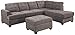 Casa Andrea Milano 3pc Modern Reversible Grey Charcoal Sectional Sofa Couch with Chaise and Ottoman