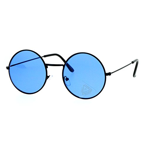 SA106 Retro Vintage Flat Color Circle Round Lens Sunglasses Black Blue