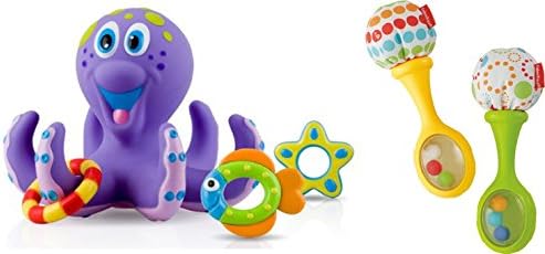 Baby Octopus Hoopla Bathtime Fun Toy &amp; Rattle and Rock Maracas Musical Toy for Kids, 2 Pack