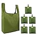 HOMMLOVE Reusable Grocery Bags Set of 5, Grocery Tote Foldable into Attached Pouch, Ripstop Polyester Reusable Shopping Bags, Washable, Durable and Lightweight (Moss)