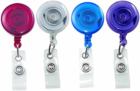 Giveme5 Translucent Retractable ID Card Reel with Belt Clip, 30-Inch Extension, Pack of 4, Assorted Colors