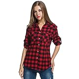Womens Plaid Shirts Roll up Sleeve Button Down
