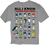 DC Comics All I Know I Learned From Comics Adult Silver T-Shirt (Medium)