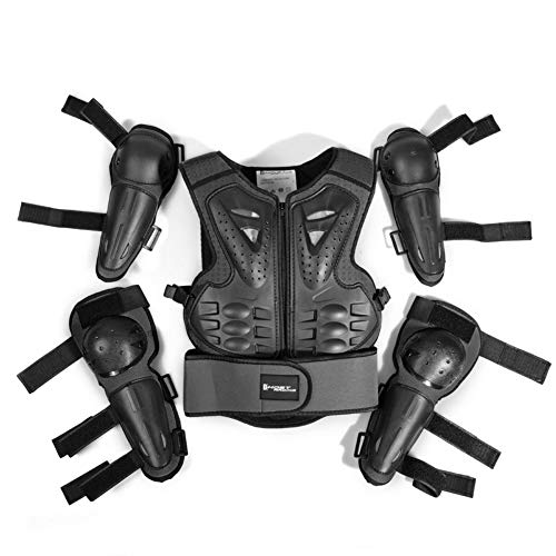 DragonPad 5Pcs/Suit Motorcycle Protective Gear Children's Protective Suit Sports Full Body Armor Chest Clothing Riding Knee Pads Elbow Applicable for 5-13 Years Old red - Thumbnail 4