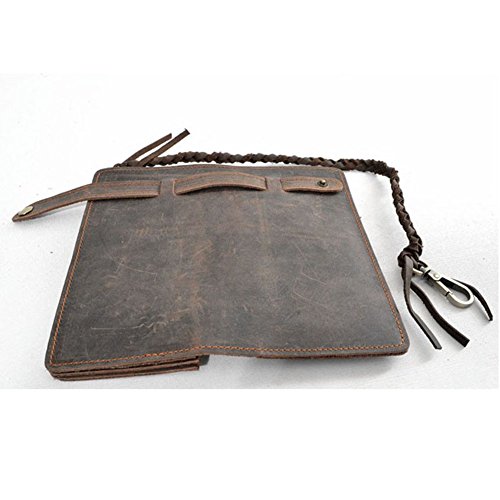 RS Vintage Men Leather Biker Long Chain Trucker Wallet Card Holder Checkbook Purse Dark Brown