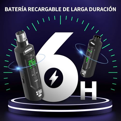 XTUGA UHF Sistema de Micrófono Inalámbrico XLR Transmisor y Receptor Receptor transmisor XLR inalámbrico con alimentación Fantasma de 48V para micrófonos dinámicos/de Condensador SF-1