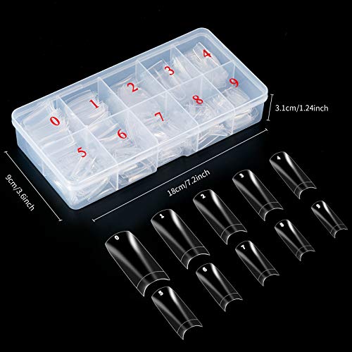 Acrylic Nails Tips Kit, 500PCS French False Nails Clear Half Cover Fake Nails with 5 Nail Glues,1 Nail Clipper,2 Nail Files,2 Nail Polishing Files1 Nail Brush 2 Nail Separator