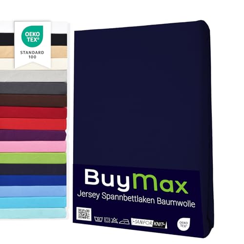 Buymax® Spannbettlaken 80X200Cm Baumwolle 100% Spannbetttuch Bettlaken Jersey, Matratzenhöhe Bis 25 Cm, Farbe Marineblau