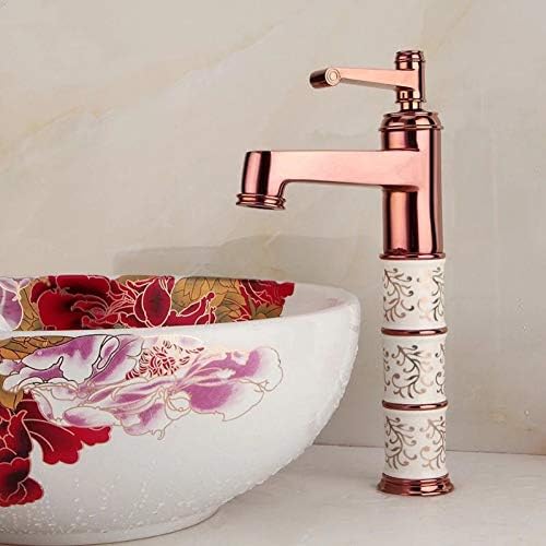 Bathroom Sink Taps YHSGY Bathroom Basin Faucet Brass Sink Mixer Tap Ceramic Single Handle Faucet Deck Mounted Wash Basin Faucet Rose Gold/Chrome Torneira
