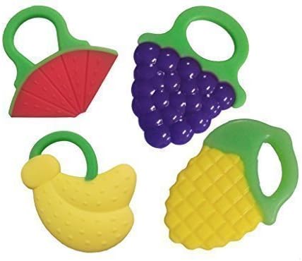 Droolees Baby Teether Toys, FDA Approved, BPA, Latex, PVC, Phthalate Free, Soft &amp; Chewy, 4 Fruit Teether Shapes, Soothes Baby &amp; Toddlers Sore Gums