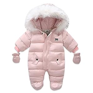 KOOSUFA Baby sneeuwpak overall winter met bontcapuchon ritssluiting kinderen meisjes jongens rompers sneeuwpakken…