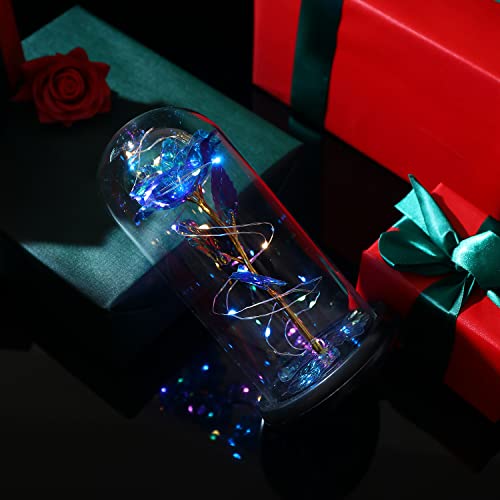 Galaxy Rose Flower Gift Enchanted LED Glass Table Decor Display Gift for Women Girlfriend Mom Birthday Day Wedding Anniversary Room Home Bedroom