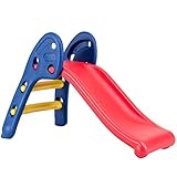 BABY JOY Folding Slide, Indoor First Slide Plastic Play Slide Climber for Kids (Round Rail)