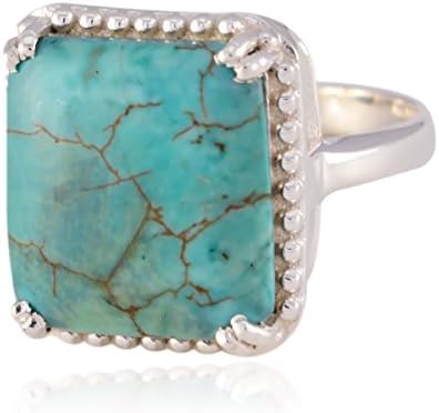 Lucky Gemstone Square cabochon Turquoise rings - 925 Sterling Silver Multi Colour Turquoise Lucky Gemstone Ring - supply jewelry highest item gift for kids bohemian UK sz M-S