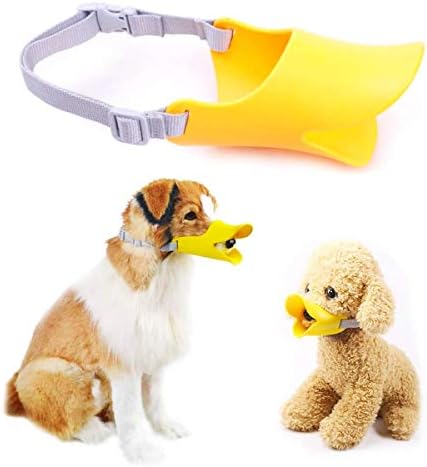 犬用 口輪 ペット用 マスク あひる口の形口輪 犬用無駄吠え 拾い食い 噛みつき しつけ 至上 中型犬 大型犬用 キズ舐め止め M イエロー 家具の損傷を防ぐ ペット用品 小型犬