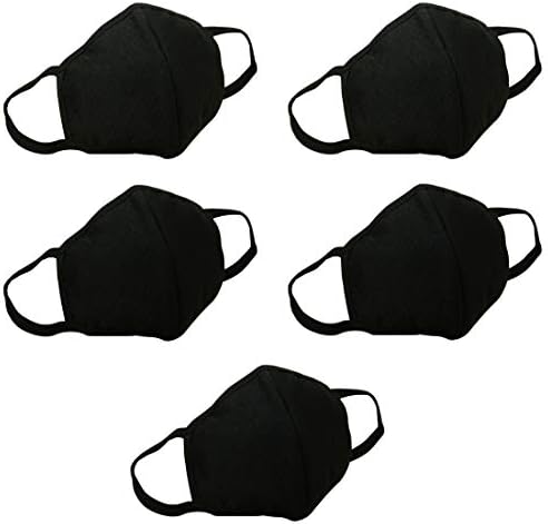 Marygel 5 Pcs Reusable Washable Activated Carbon Cotton Warm PM 2.5 Dust Masks Flu Masks(Black 5 Pcs)