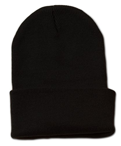 Blank Long Cuff Winter Beanie , Black