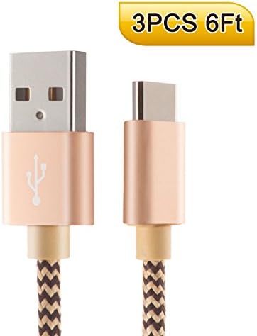 USB Type C Cable,AOSTA 3-Pack 6.6Ft/2M USB 3.0 Cable Nylon Braided Transfer Cable for Samsung GalaxyS8,S8+,LG G6 G5,V30,Google Pixel,Nintendo Switch,Macbook12",OnePlus2 ect(Gold)