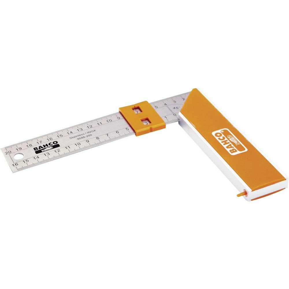 Bahco 9048-350 Carpenters Square with Additional Sliding Marker, Silver/Orange, 350 mm
