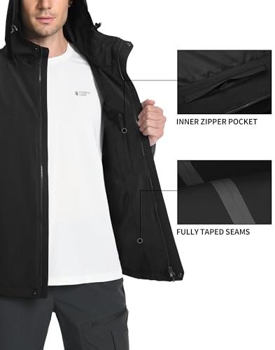 Pioneer Camp Men's Rain Jacket Waterproof Breathable Outdoor Jacket with Hood 4 Pockets