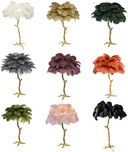 Nordic Ostrich Hair LED Floor Lamp Bedroom Living Room Hotel Through Floor Lights Lighting Copper Standing Lamp Feather Fixtures,Orange