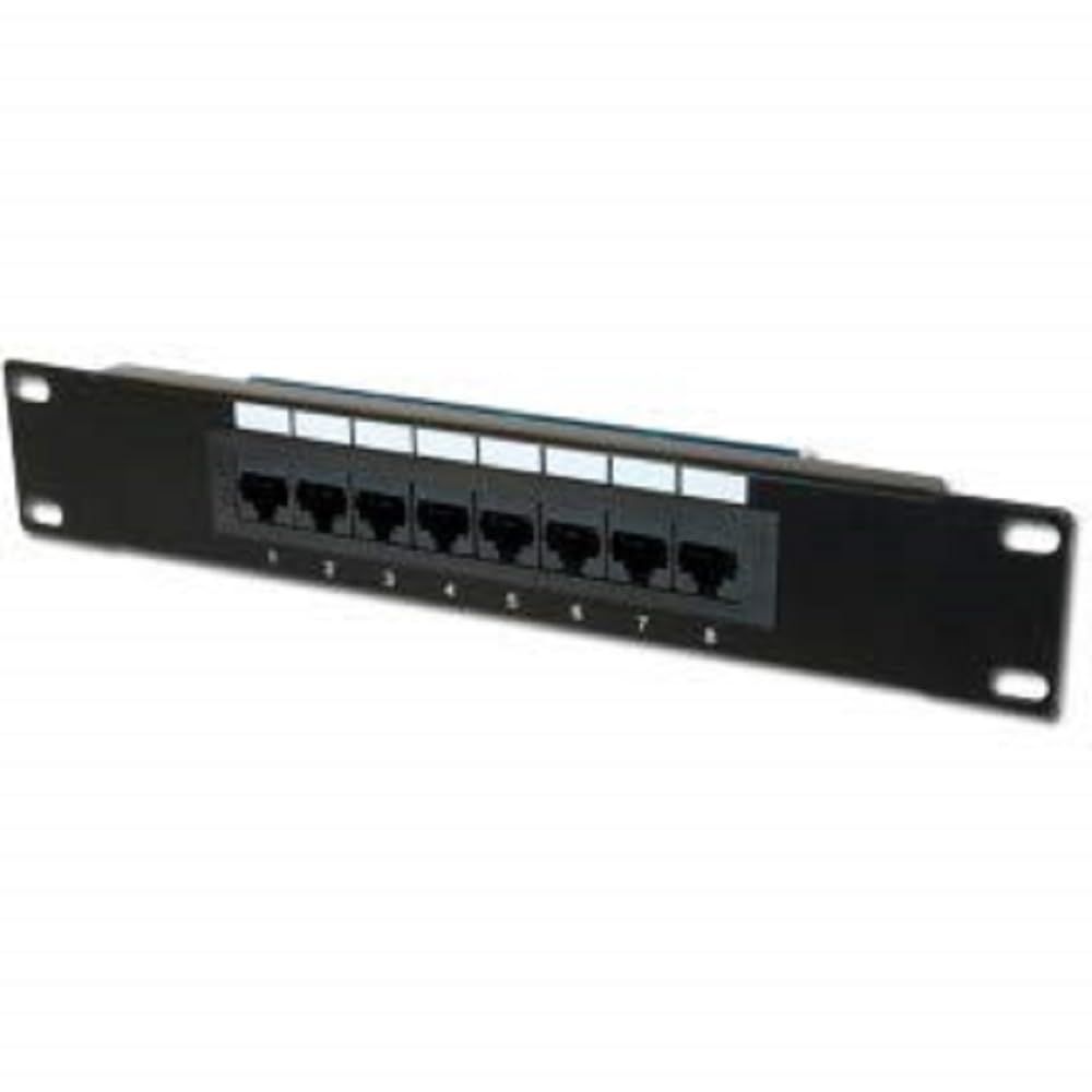 DIGITUS Cat 5e patch panel - 8 ports - RJ45 jacks - 10-inch rack mount 1 rack unit - LSA distribution field - unshielded - black — image 1