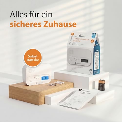 Smartwares Kohlenmonoxid melder, 10 Jahre Sensor, 1.5 Testsieger Wertung, mit Display und Testknopf - FGA-13041 10