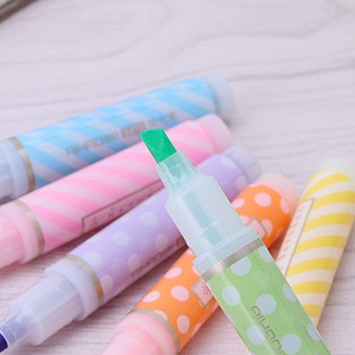 Susada Highlighter Pen 6pcs Mini Dots Striped Highlighter Fluorescent Pen Marker Painting Drawing Pens