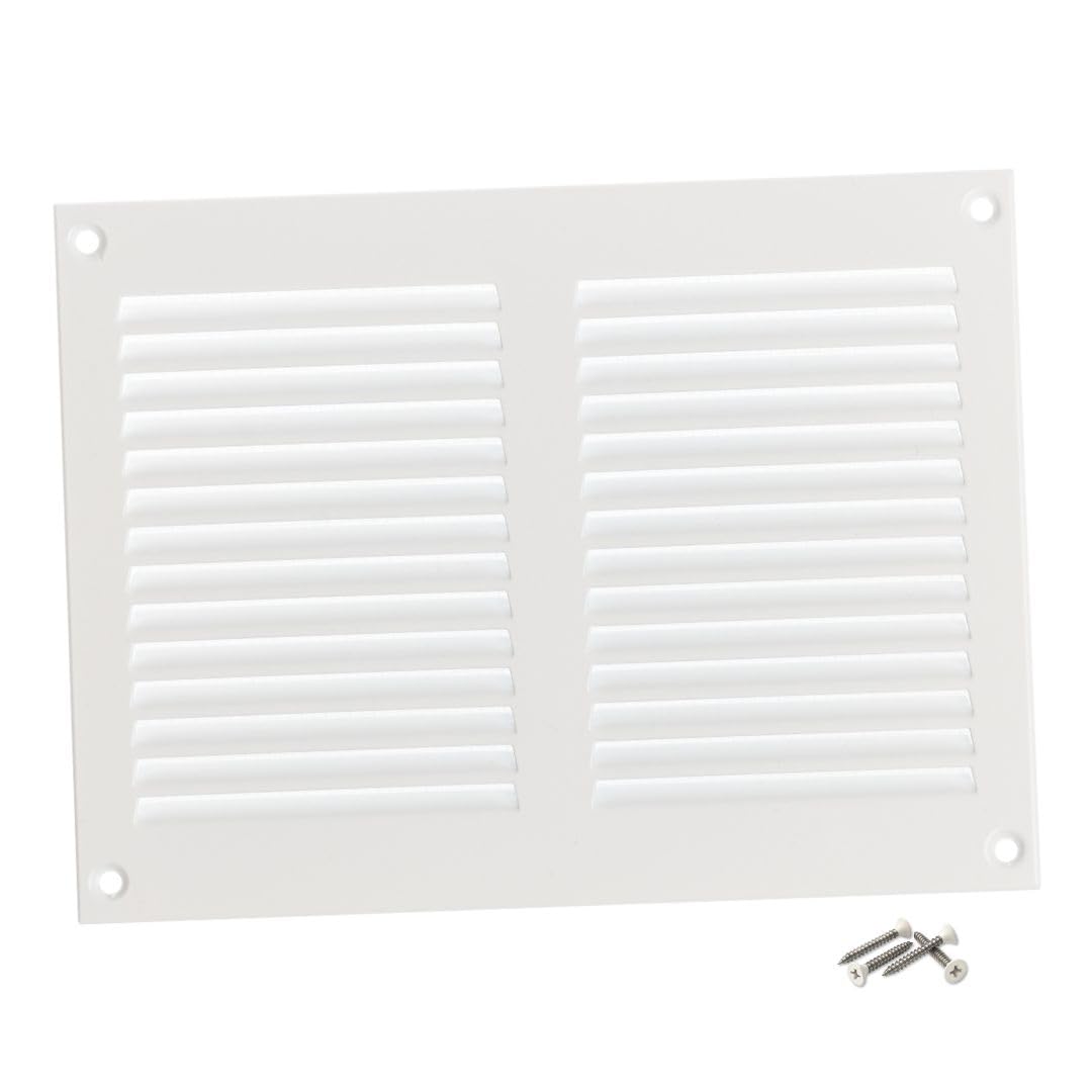 Steinberg14 White 200x150mm Metal Air Vent Cover with Insect Mesh - 8x6 inch Ventilation Grille - Air Vent Register for Walls and Ceilings - Ventilation Cover for Outdoor and Indoor