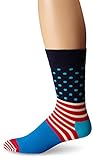 Happy Socks Men's Unisex Combed Cotton Crew - Blue Stripes and Dots, Navy/Red/White, 10-13 (Pack of 1)