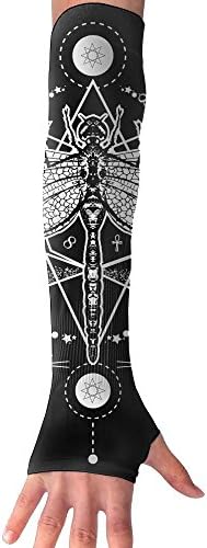 Fallake Arm Sleeve, Dragonfly White Black Sunblock Heavy Duty Elastic Ice Silk Cooler Skin Protection Beach Arm Sleeves Arm Cover Gloves For Summer Outdoor Activities For Men Women