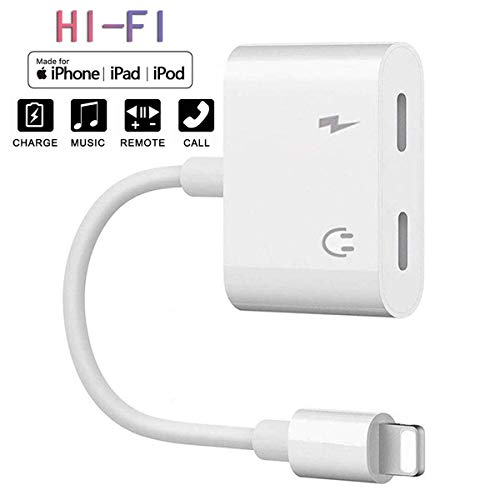DEJUAE for iPhone Adapter Audio & Charger & Call & sync Cable Dongle Accessory for iPhone Xs/Xs Max/XR/ 8/8 Plus/X (10) / 7/7 Plus.2 in 1 Earphone Splitter Car Charger Adapter Support All iOS Systems