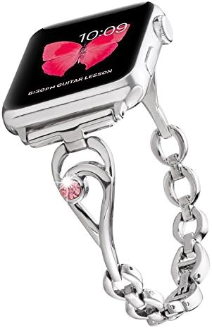 HSY LLC Silver Bands for Apple Watch 42mm Stainless Steel Metal Replacement Bracelet Classic Band for Apple Watch 42 MM Strap Series 3 Series 2 Series 1 nike+ hermes (Silver 42mm and Pink Diamond)