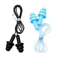 SVNA Swimming Ear Plugs Reusable Comfortable Cord Silicone Waterproof Ear Plugs for Sleeping Snoring Swimming Work (2 Pairs, Blue, Black)